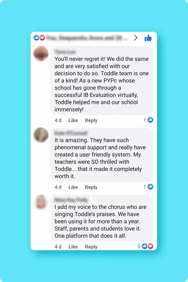 Social media reviews note how Toddle facilitated smooth IB evaluation 